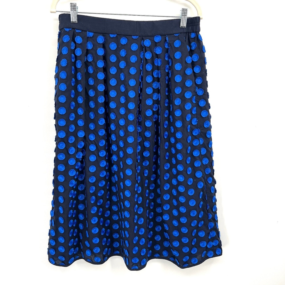 J. Crew fringe 3D dot flower navy blue midi skirt a-line preppy nautical 12